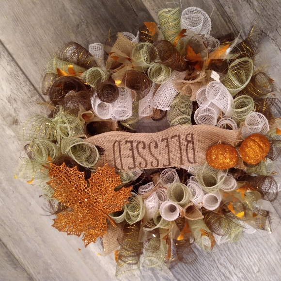 Fall Themed "Blessed" Wreath - Picture 4 of 6